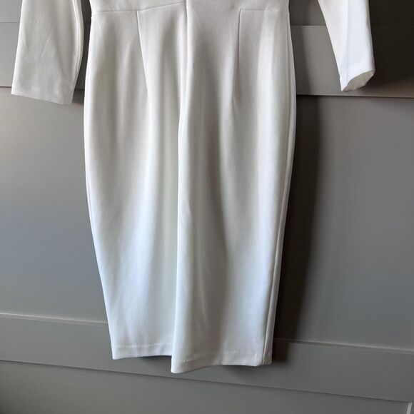 Calvin Klein Dress Womens XS White Bow Shoulder Sheath Midi 3/4 Sleeve Back Zip - Picture 7 of 16